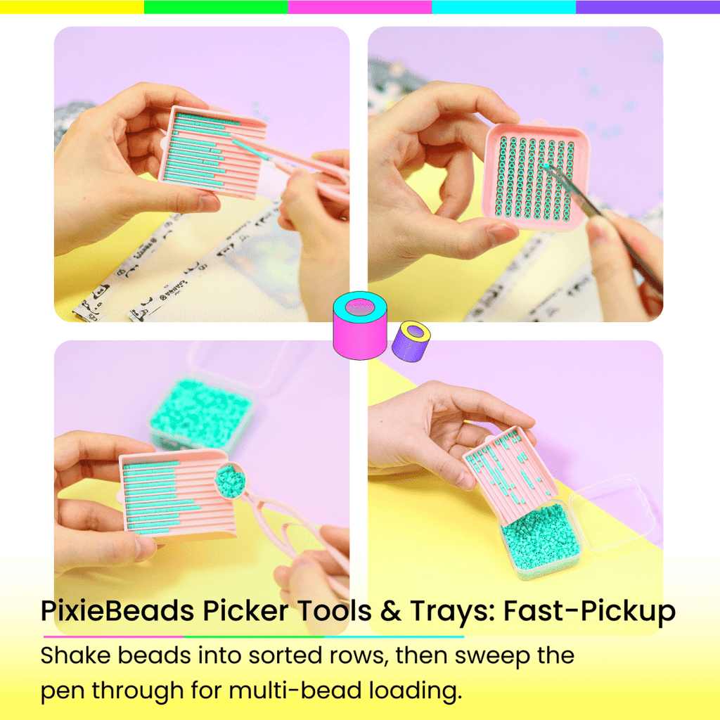 PixieCraft Precision Picker Set - Tweezers & Sorting Tools for 2.6mm Mini Fuse Beads - PixieCraft