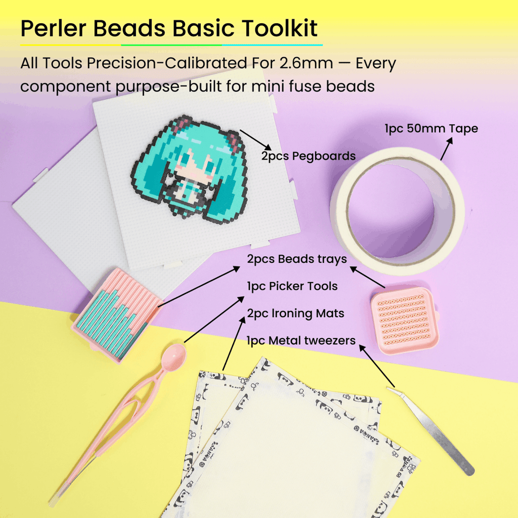 PixieCraft Premium Tool Combo - Tweezers, Pegboard & Iron Mat Set for 2.6mm Fuse Beads - PixieCraft