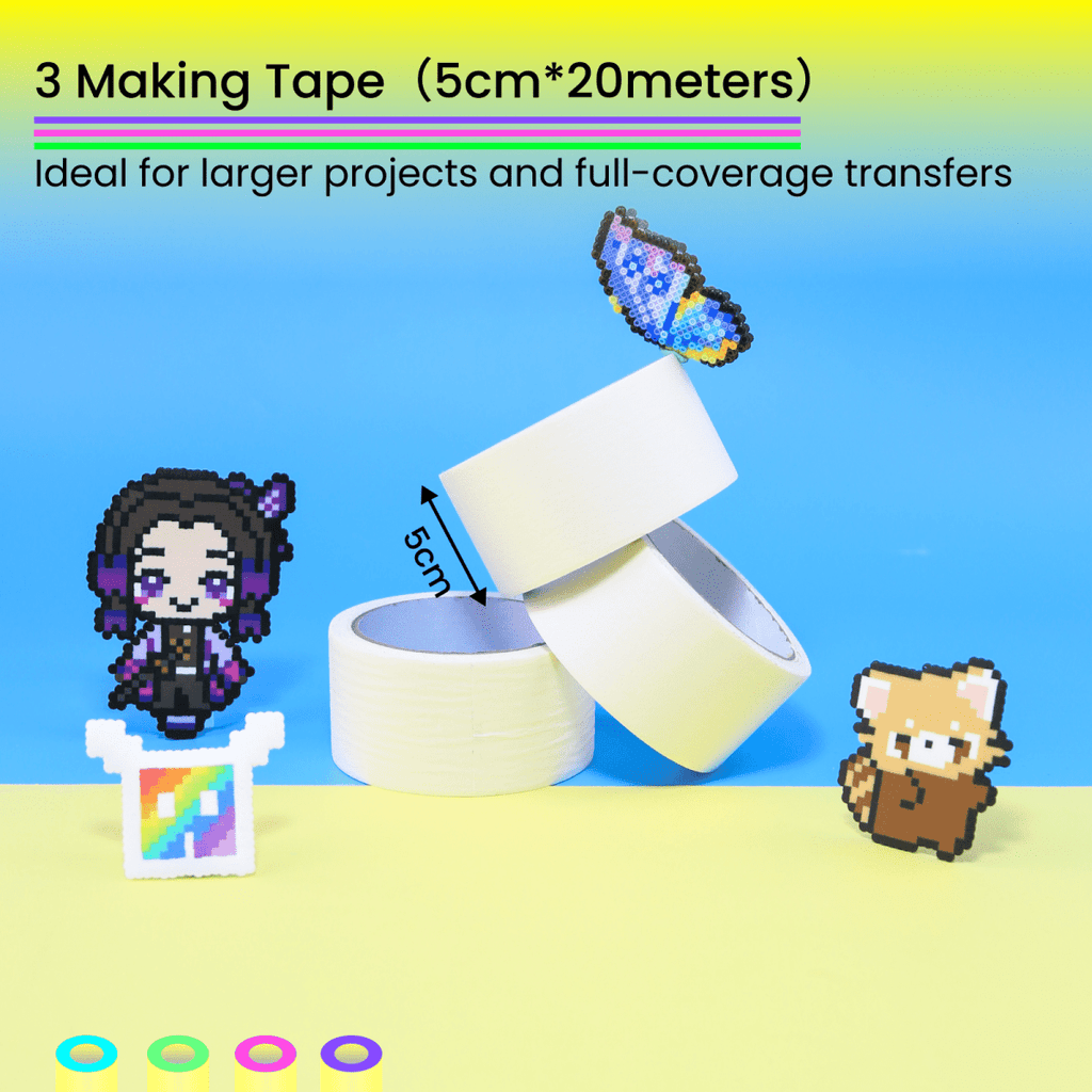 PixieCraft Wide Masking Tape 3 - Pack – 2" x 66ft Wide Grid Tape for Large Fuse Bead Designs, Secure & Transfer PixieBeads Pixel Art, Compatible with PixieBeads Beads & Melting Beads - PixieCraft
