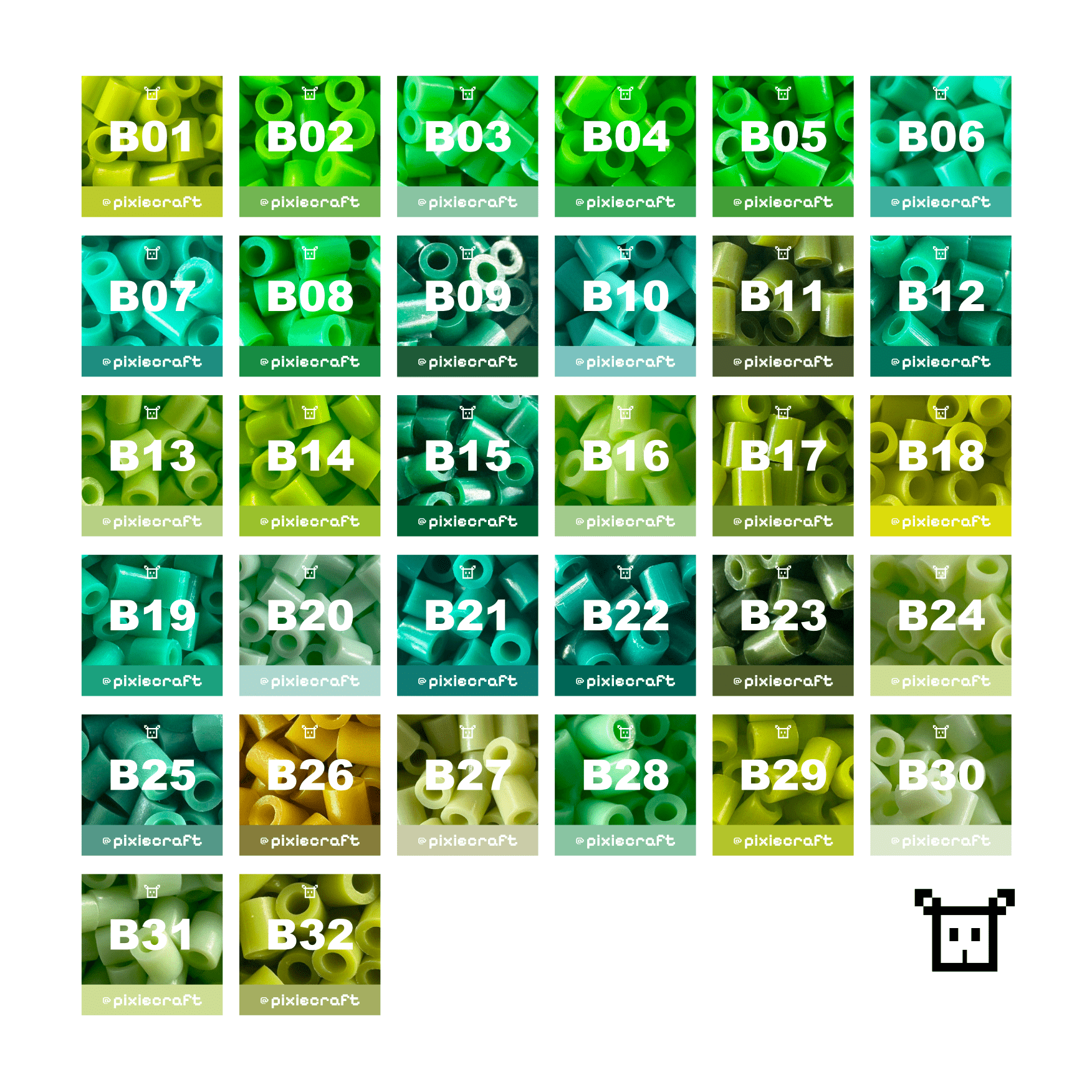 Pure Pixels Refill 1000ct - Palette B (Forest Greens) - PixieCraft